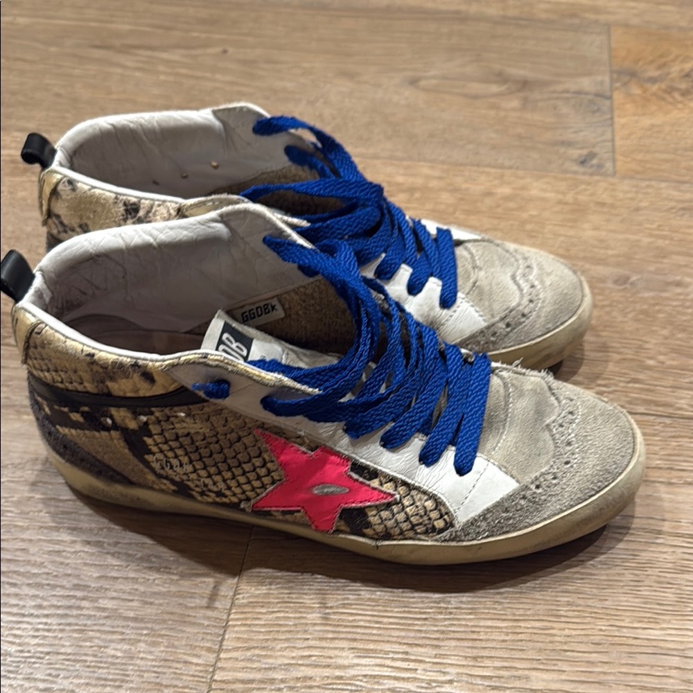 Golden Goose Pink and Blue Sneakers with Distressed Look